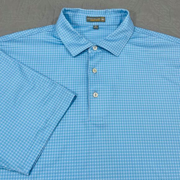 Peter Millar Shirt Mens X Large Blue X Geometric AOP Summer Comfort Performance - Picture 1 of 8